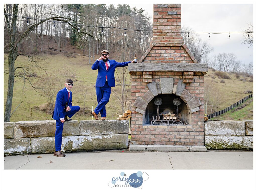 Groomsman goofing off before wedding in Dover, Ohio