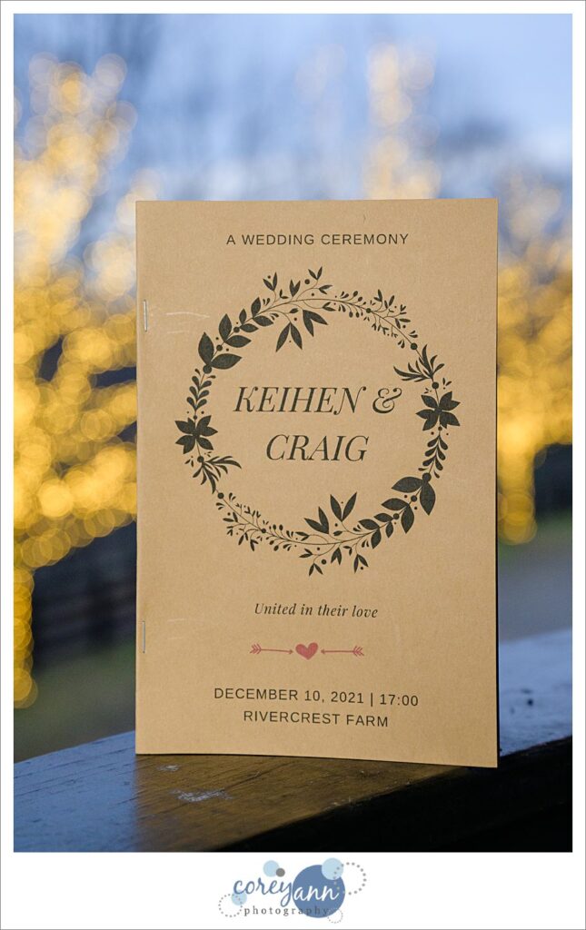 Wedding book program for ceremony at Rivercrest Farm in Ohio