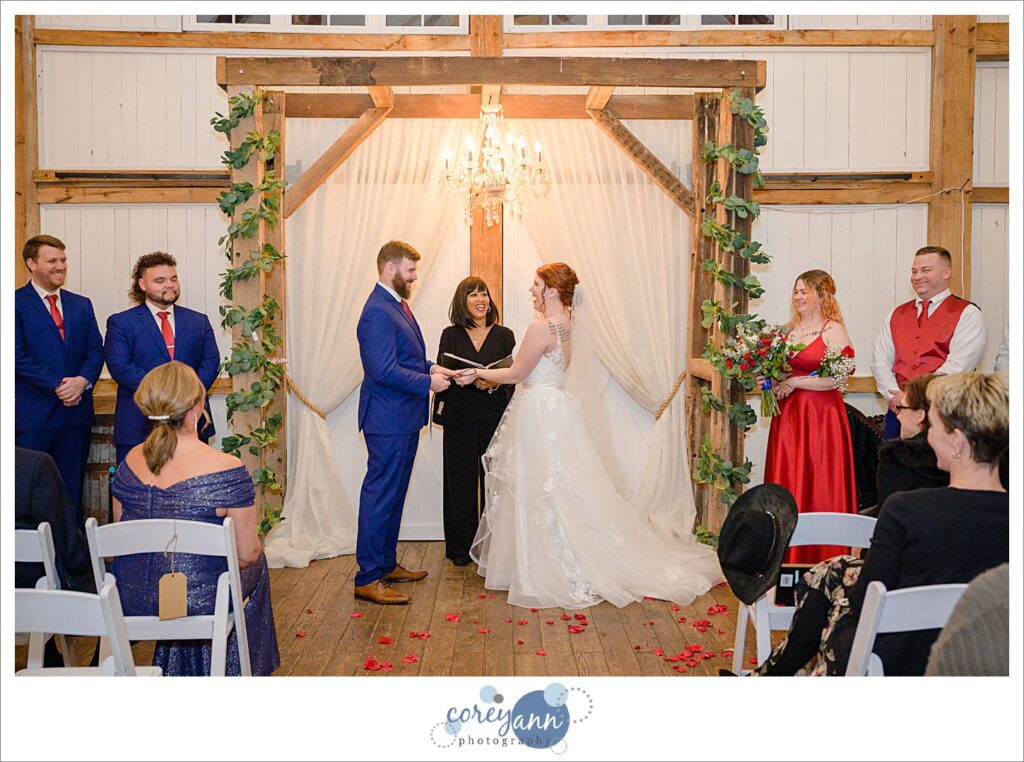Wedding ceremony at Rivercrest Farm in Dover Ohio