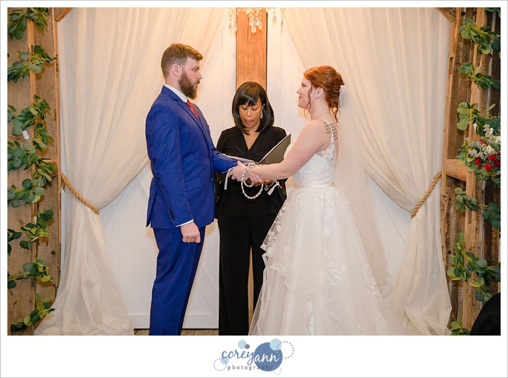 Wedding ceremony at Rivercrest Farm in Dover Ohio
