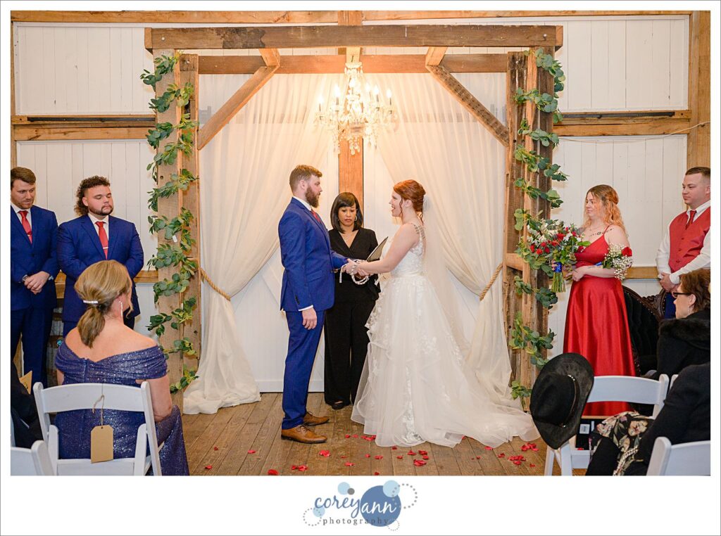 Wedding ceremony at Rivercrest Farm in Dover Ohio