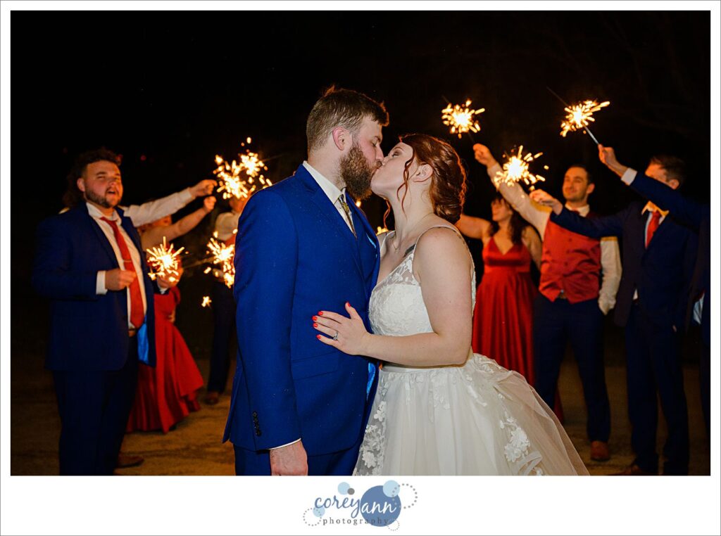 Bride and groom wedding exit with sparklers at Rivercrest Farm