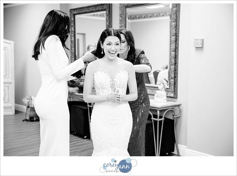 Bride getting ready for wedding ceremony at St. Haralambos Greek Orthodox Church in Canton Ohio