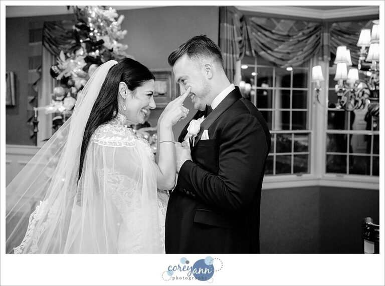 Bride and groom before wedding reception at Brookside Country Club in Canton Ohio