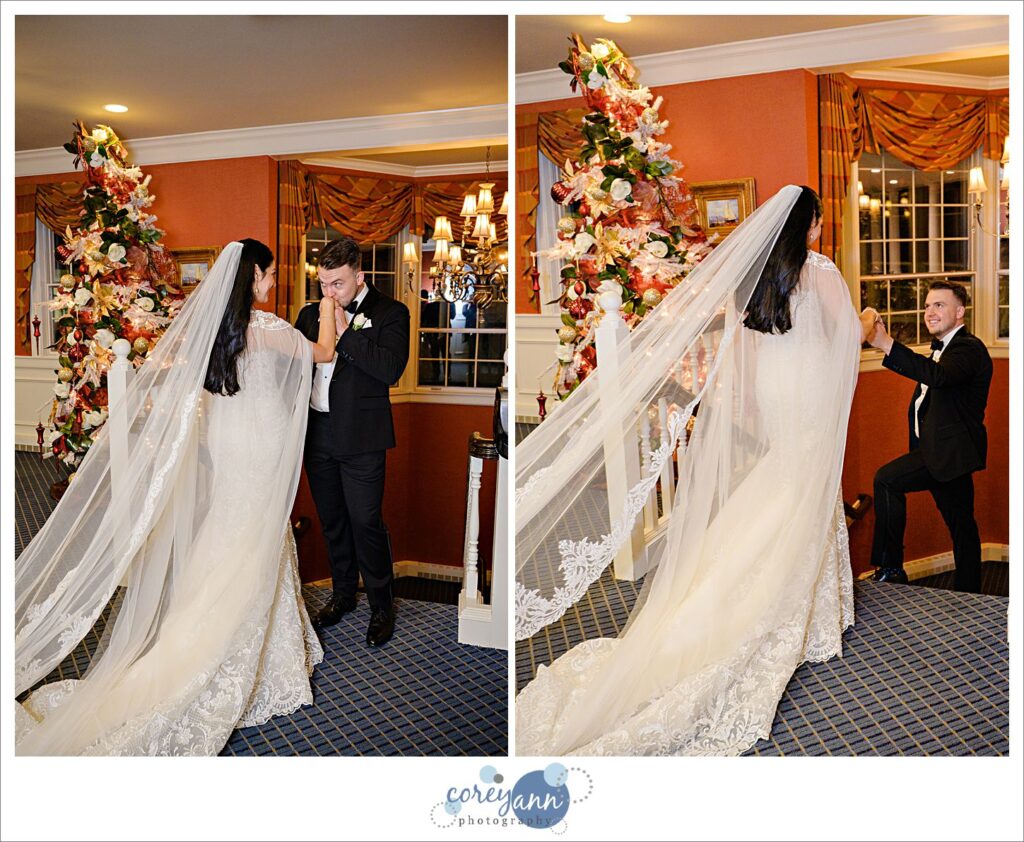 bride and groom at Brookside Country Club in Canton Ohio on their wedding day