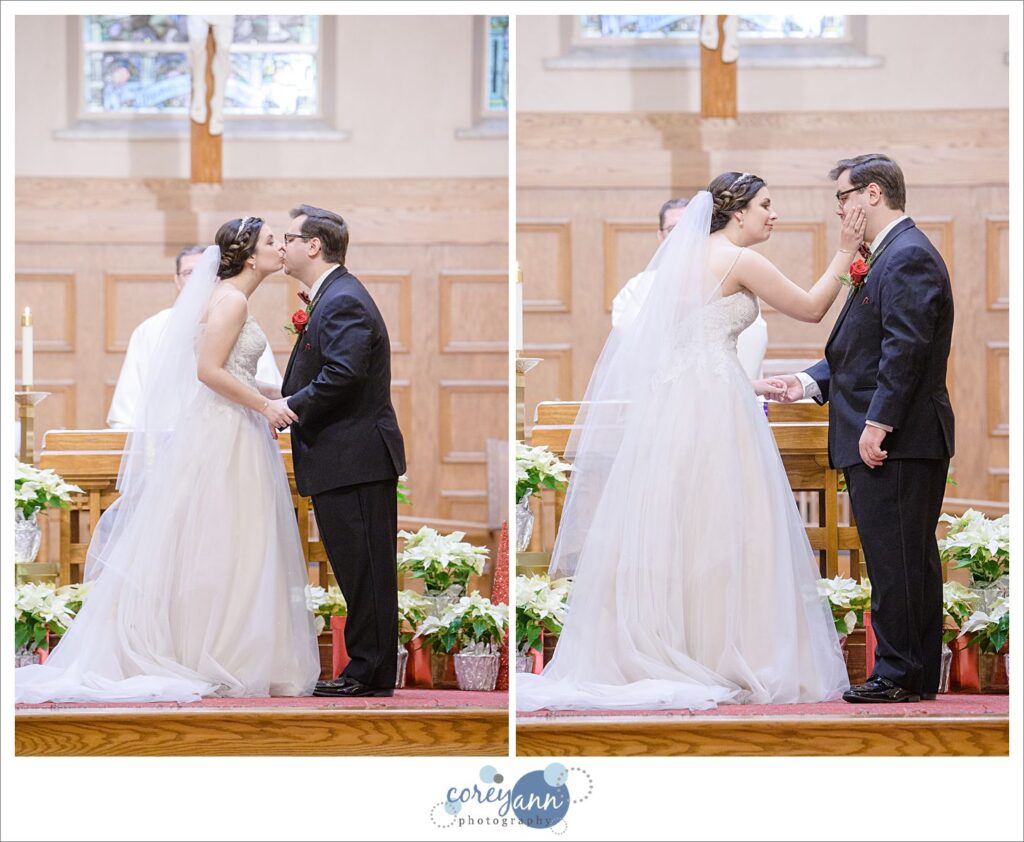 Winter wedding ceremony at St. Paul Catholic Church in North Canton