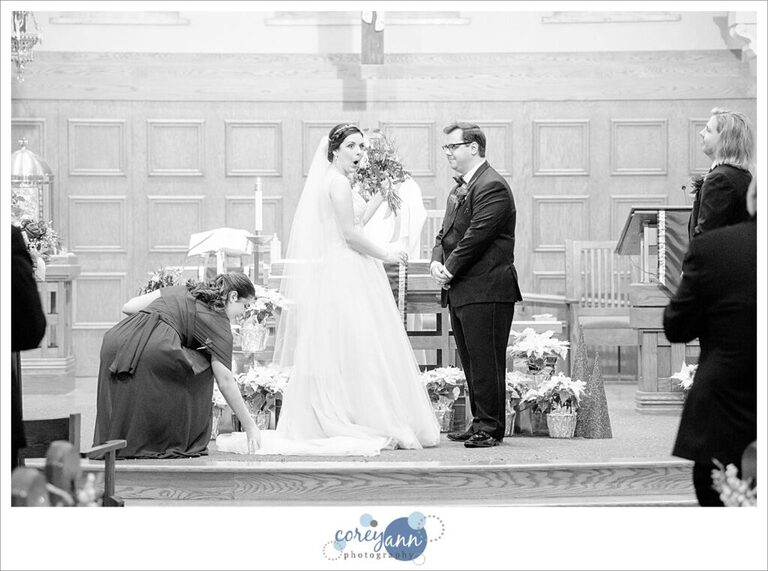 Winter wedding ceremony at St. Paul Catholic Church in North Canton