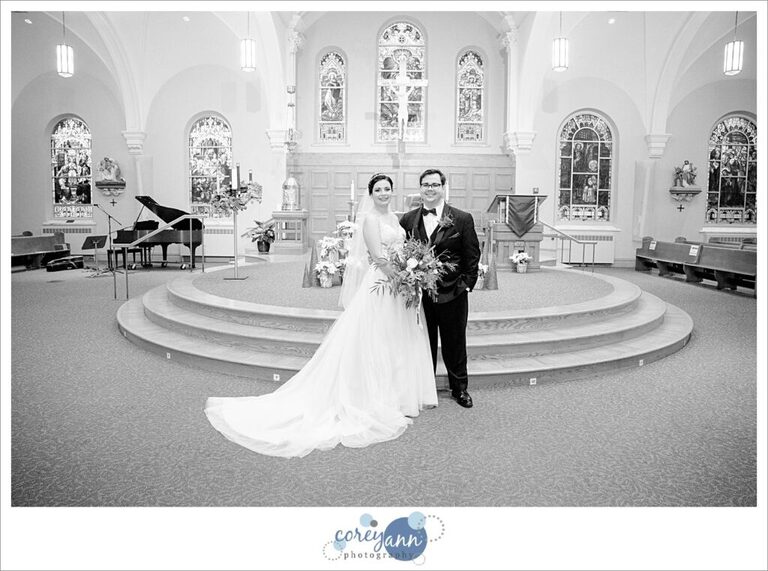 Bride and groom on their wedding day at St. Paul's in North Canton