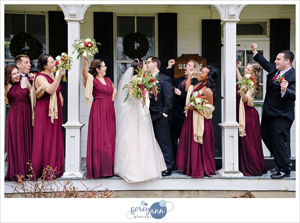 Fun bridal party photo in December in North Canton Ohio