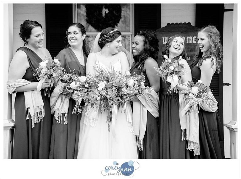 Bride and Bridesmaids laughing and enjoying the wedding day in Ohio
