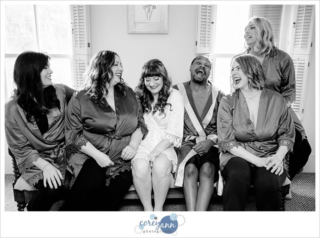 Bride and her friends in robes before the wedding in Peninsula Ohio