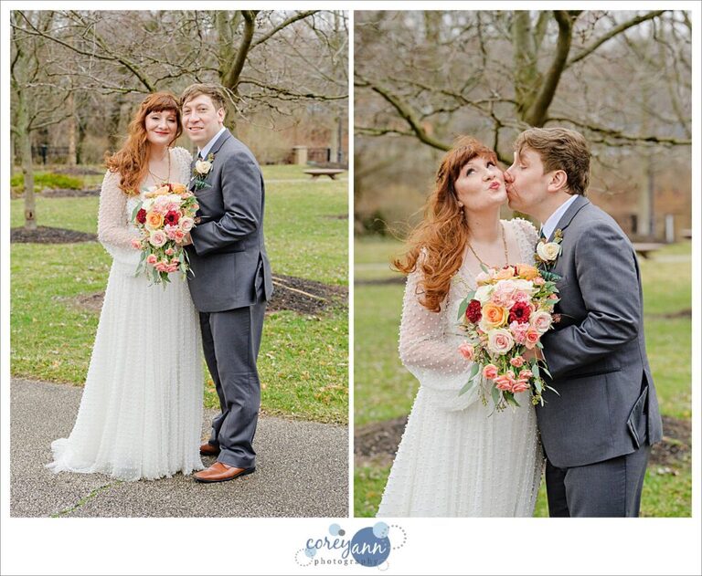 Bride and Groom wedding photos in March in Cuyahoga Falls Ohio