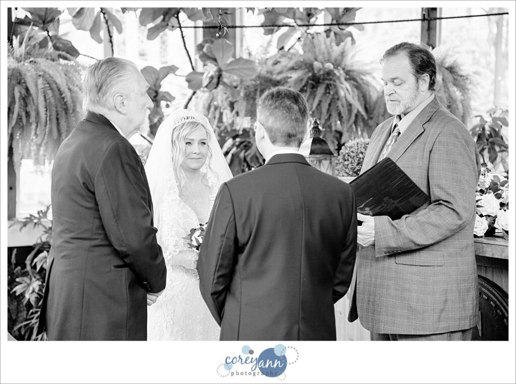Wedding ceremony at the conservatory at Gervasi Vineyard in Canton Ohio