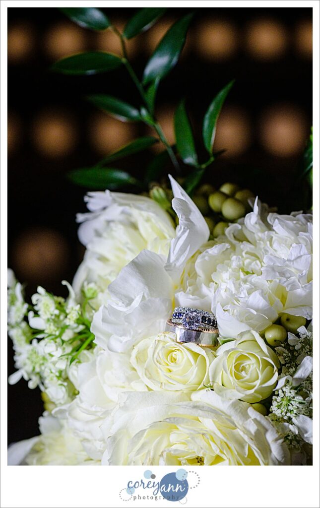 Wedding rings during wedding reception in Cleveland