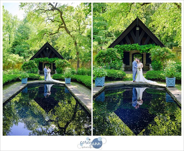 wedding portraits inside the english garden at stan hywet hall in May