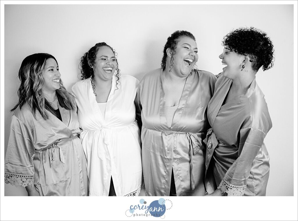bride and bridesmaids getting ready before wedding in akron ohio