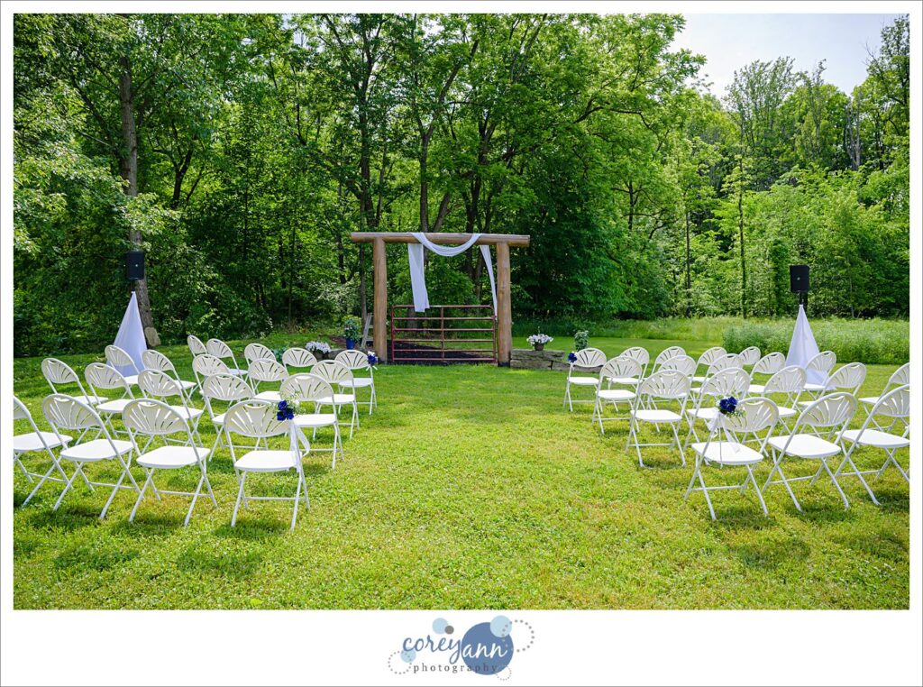 Wedding ceremony area at Amy's Rustic Event Center in Valley City, Ohio