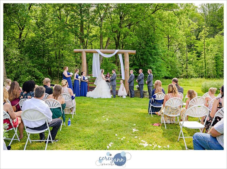 June outdoor wedding ceremony at Amy's Rustic Event Center in Valley City, Ohio