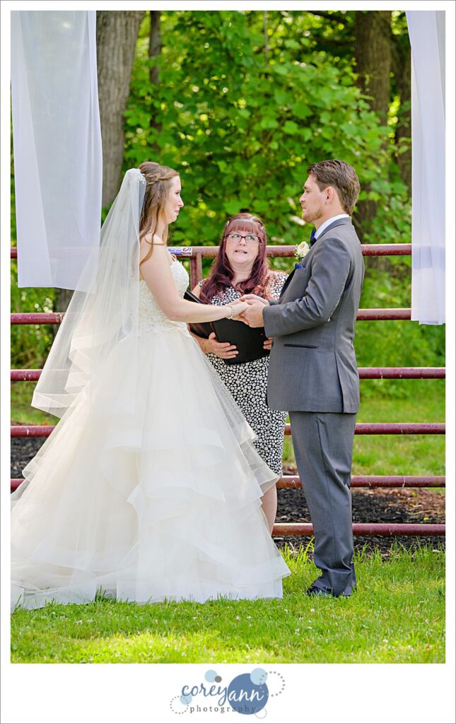 June outdoor wedding ceremony at Amy's Rustic Event Center in Valley City, Ohio