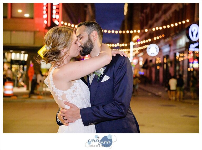 Night wedding photos in downtown Cleveland Ohio