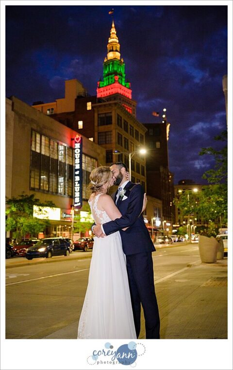 Night wedding photos in downtown Cleveland Ohio