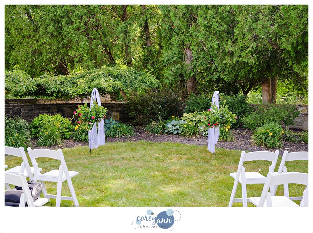 Outdoor wedding ceremony in the garden at Hawken Upper School in Gates Mills, Ohio