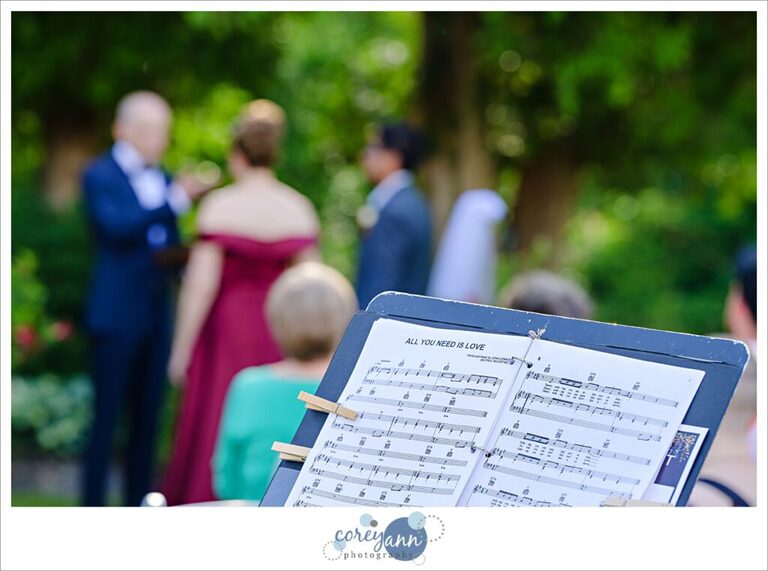 Outdoor wedding ceremony in the garden at Hawken Upper School in Gates Mills, Ohio