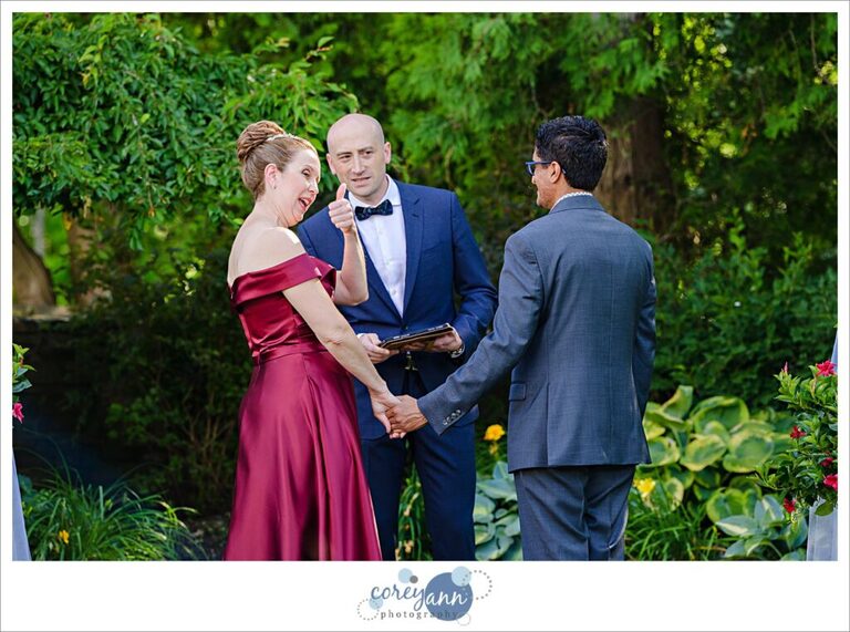 Outdoor wedding ceremony in the garden at Hawken Upper School in Gates Mills, Ohio