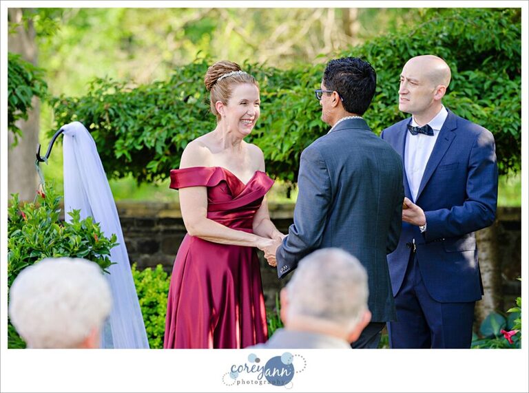 Outdoor wedding ceremony in the garden at Hawken Upper School in Gates Mills, Ohio