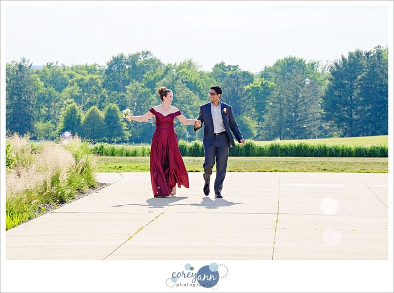Outdoor wedding ceremony in the garden at Hawken Upper School in Gates Mills, Ohio