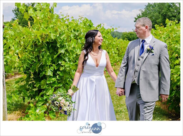 Bride and Groom after wedding at Gervasi Vineyard in July in Canton Ohio