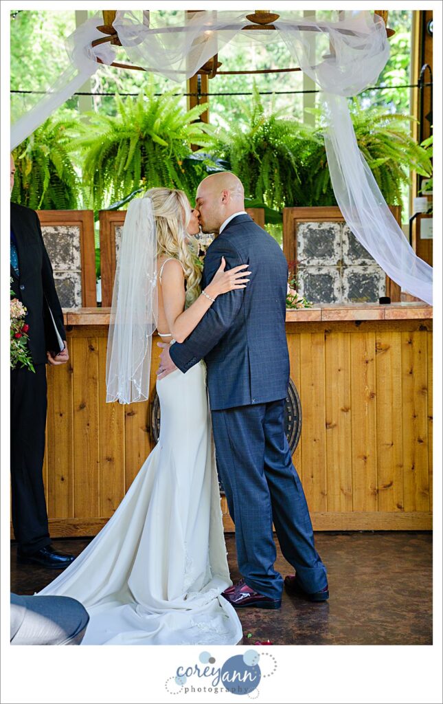 Wedding ceremony in Canton Ohio at Gervasi Vineyard for an intimate wedding