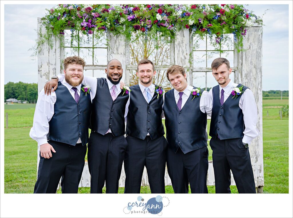 Groom and groomsman before wedding at Nickajack Farms in Ohio