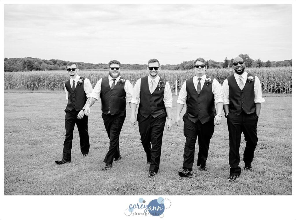 Groom and groomsman before wedding at Nickajack Farms in Ohio