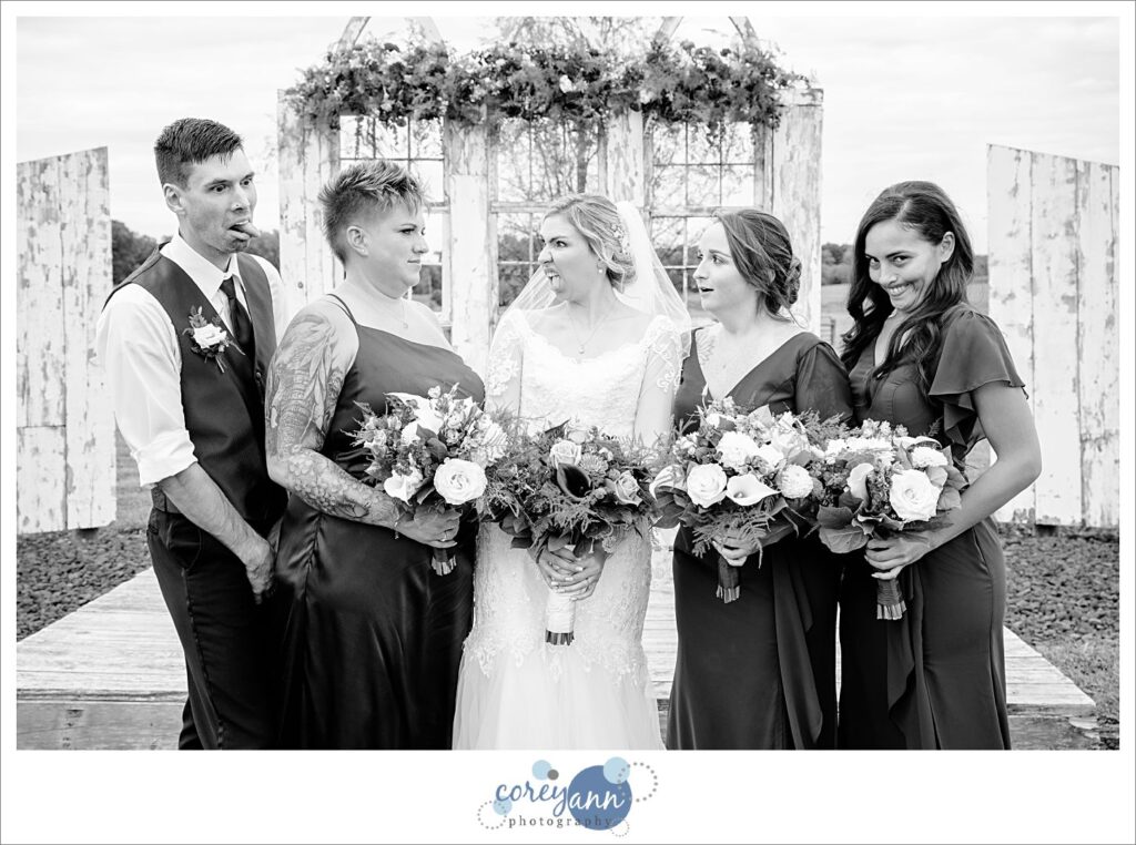 Bride and bridesmaids after wedding at Nickajack Farms in Ohio