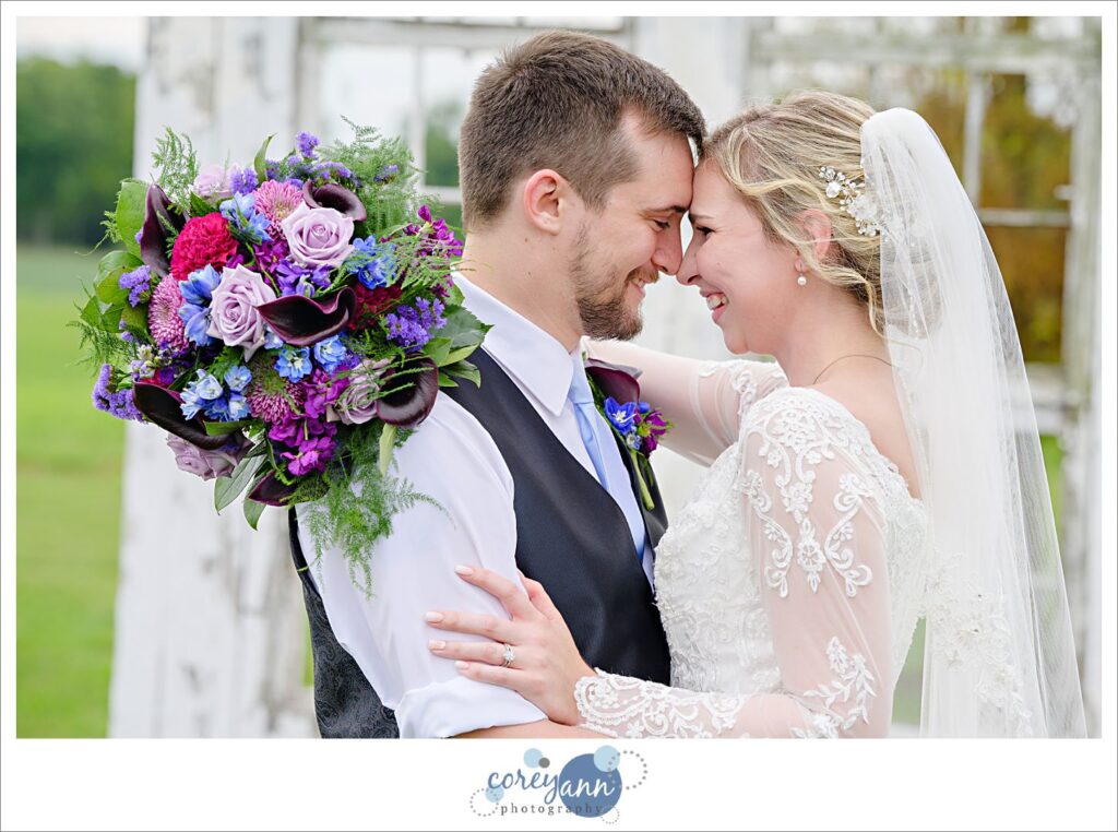 Casual portrait of bride and groom after wedding ceremony at Nickajack Farms in Ohio