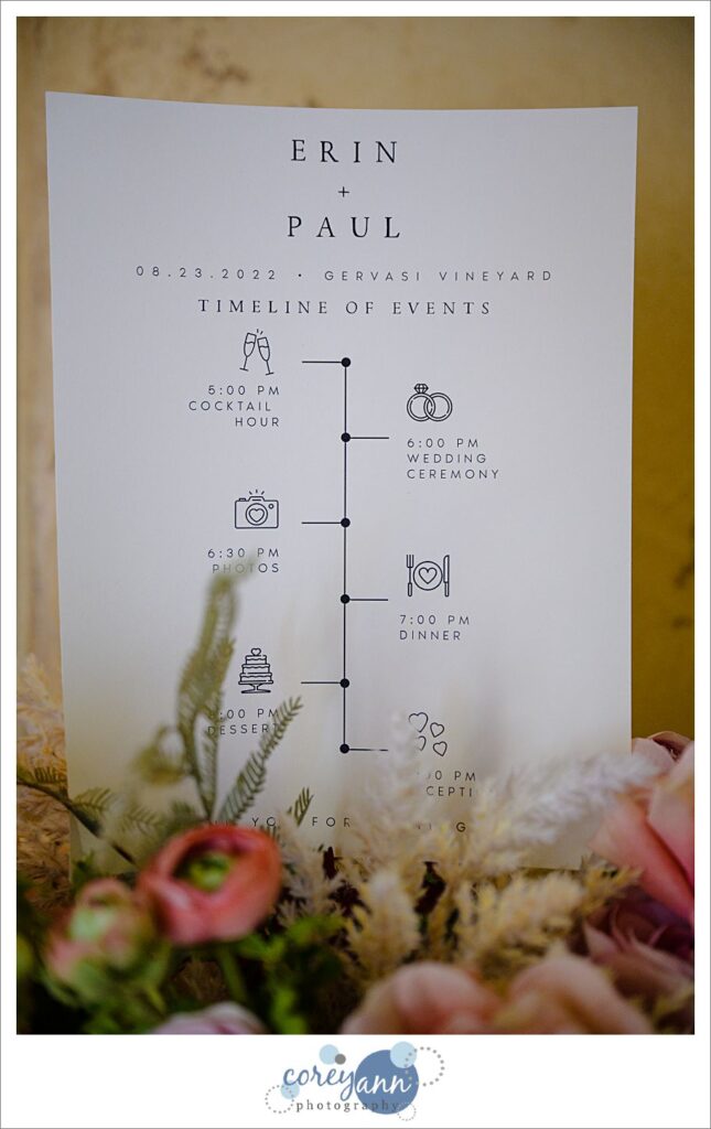 Wedding stationery with schedule of events for the day