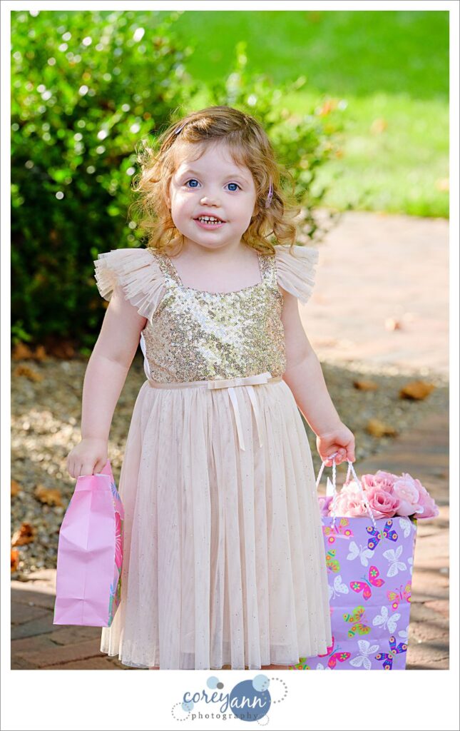 Flower girl before wedding ceremony at Gervasi Vineyard in Canton Ohio