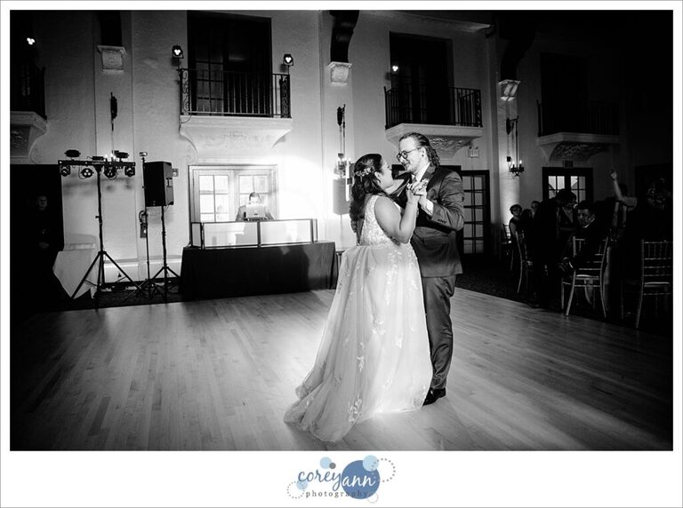 First dance with bride and groom at wedding reception at Pine Ridge Country Club 