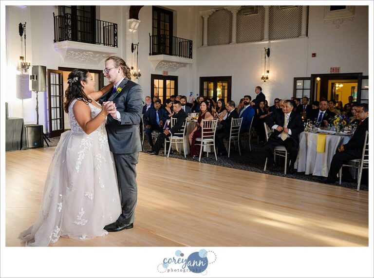 First dance with bride and groom at wedding reception at Pine Ridge Country Club 