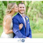 bride and groom posing after their wedding ceremony at Tudor House on Portage Lakes in Akron Ohio