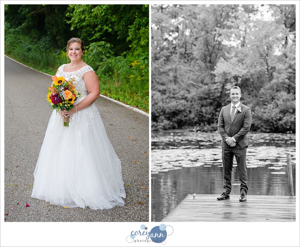 Bride and groom solo before wedding at Gather at the Lakes