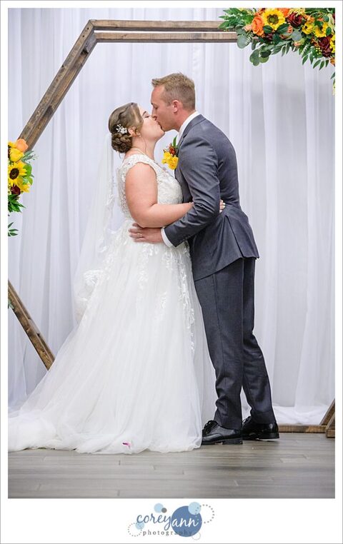 Indoor wedding ceremony at Gather at the Lakes in Akron Ohio