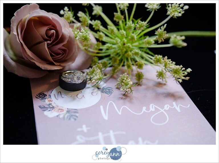 Pink and blue elegant wedding stationery with wedding rings