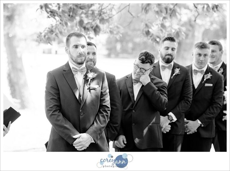 September outdoor wedding ceremony at Tudor House on Portage Lakes in Akron Ohio