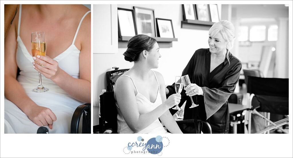 Bride and mom getting ready for wedding in Ohio