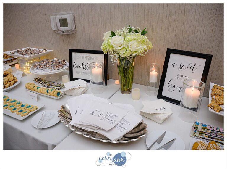 Cookie favor table at a wedding reception at Emerald Event Center in Ohio