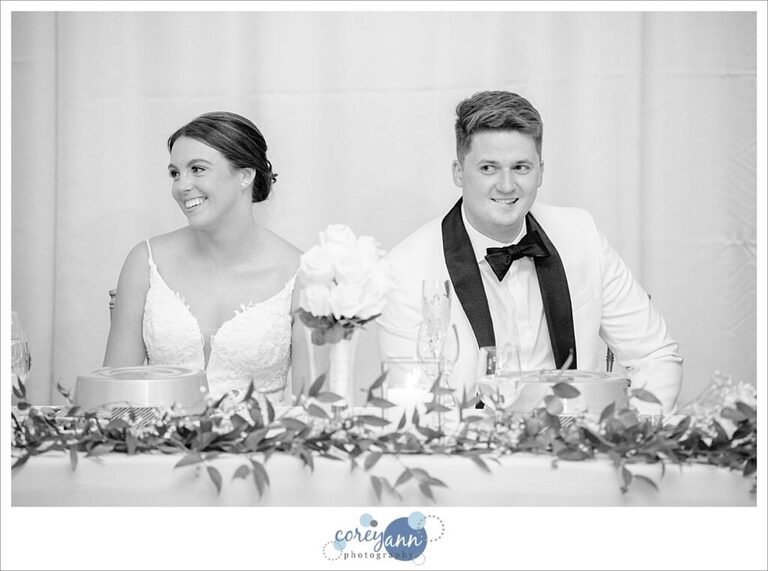 Toasts being given to bride and groom during their wedding reception at Emerald Event Center in Avon Ohio