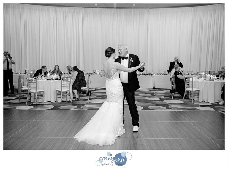 Bride and father dancing during wedding reception at Emerald Event Center in Avon Ohio