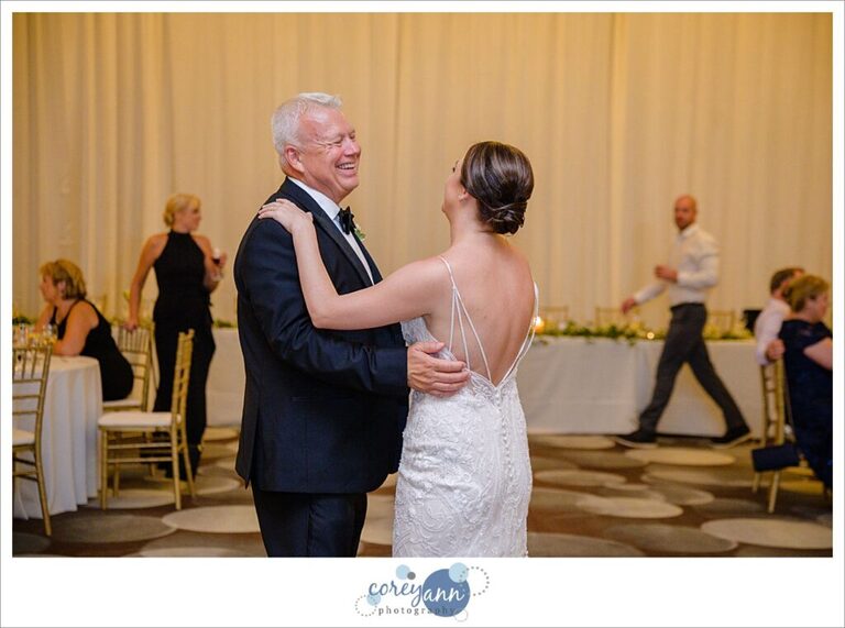 Bride and father dancing during wedding reception at Emerald Event Center in Avon Ohio